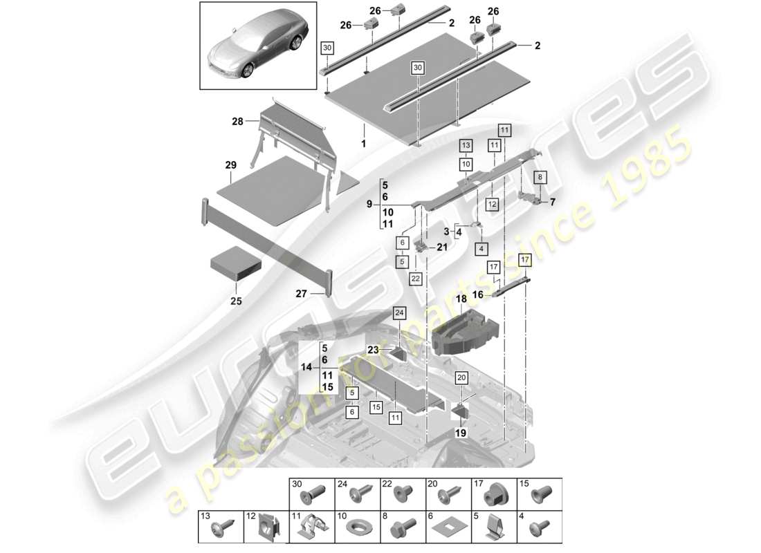 porsche 2021 (panamera 971-1) luggage boot trims floor plates load securing elements d - mj 2018>> part diagram