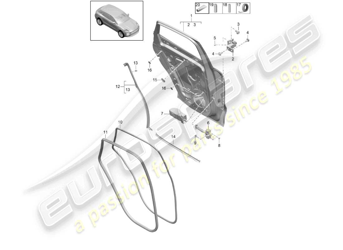 porsche 2021 (macan) door shell rear accessories part diagram