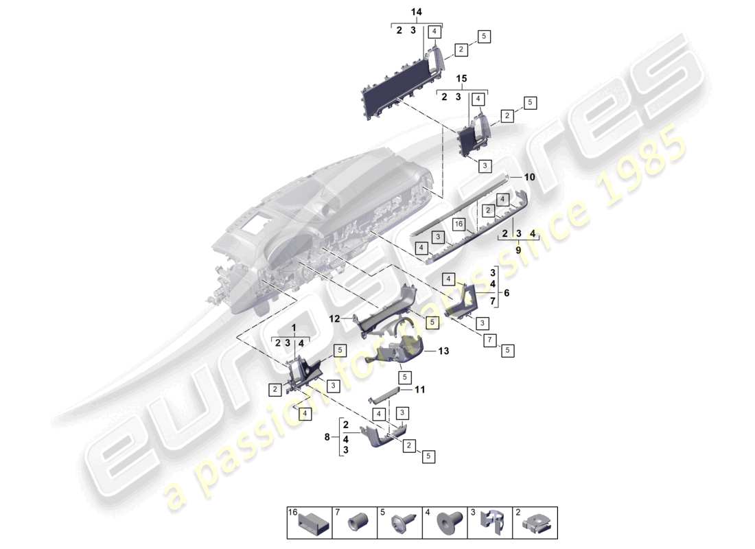 porsche 2024 (cayenne e3 pa) instrument panel trim front accessories part diagram