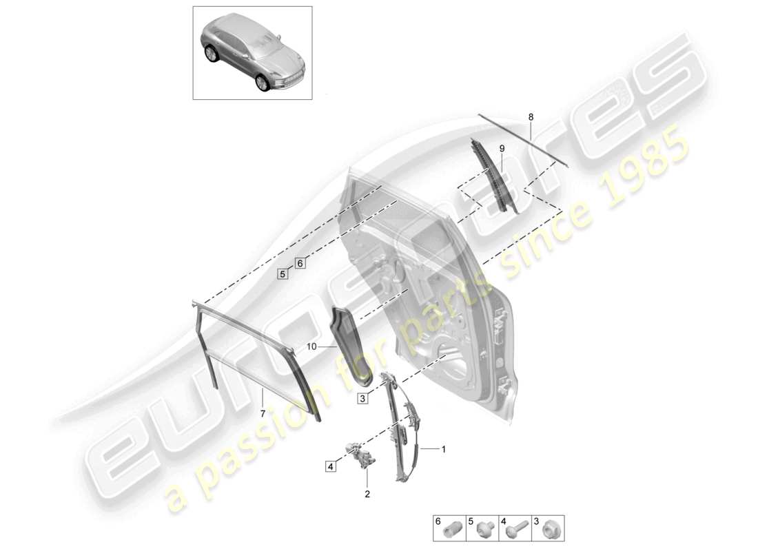 porsche 2023 (macan) window regulator rear doors part diagram
