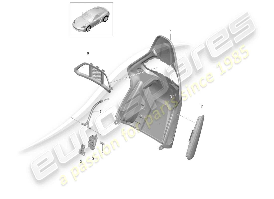 porsche 2025 (718 cayman) backrest shell bucket seat folding accessories part diagram