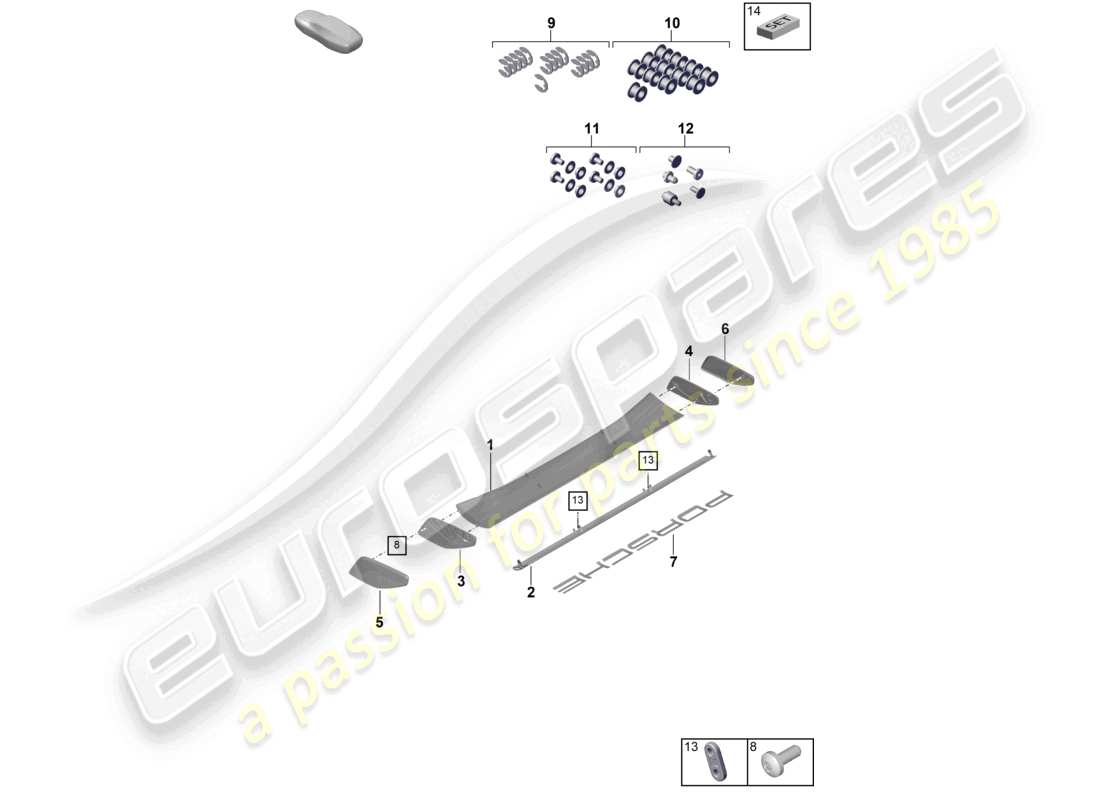porsche 2022 (992-1 gt3/rs/st) rear spoiler part diagram