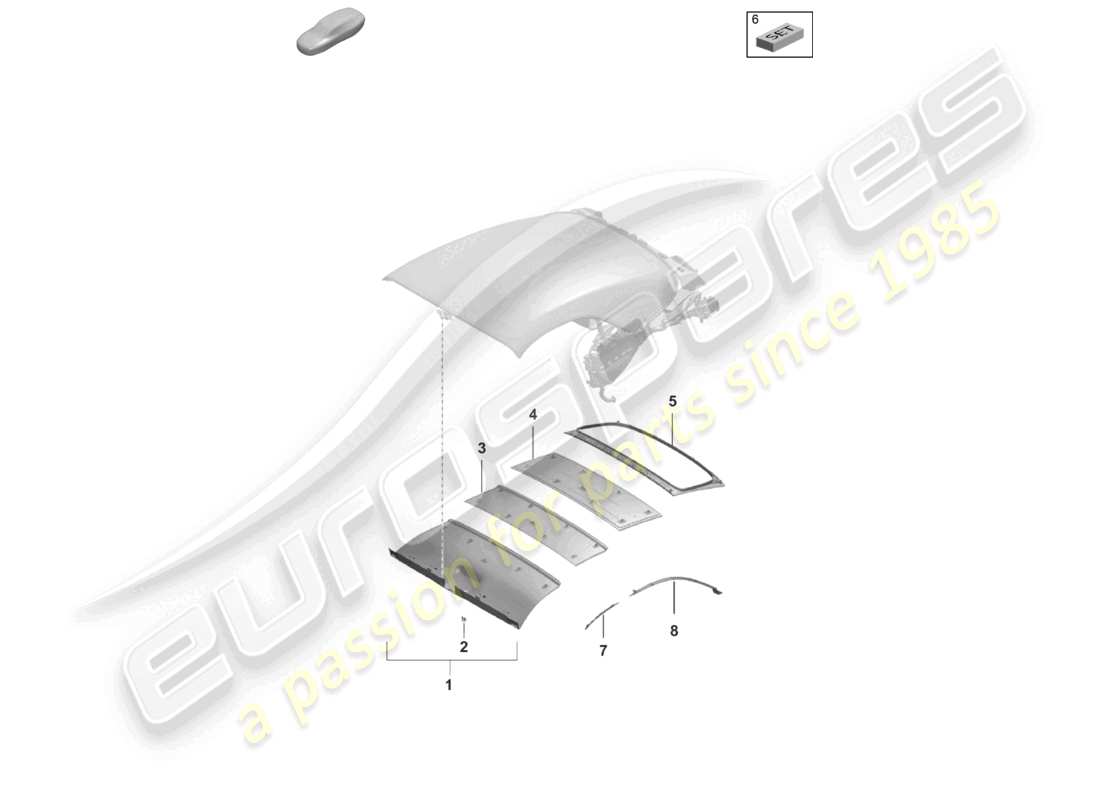 porsche 2023 (992-1 turbo / s) soft top headliner trims part diagram