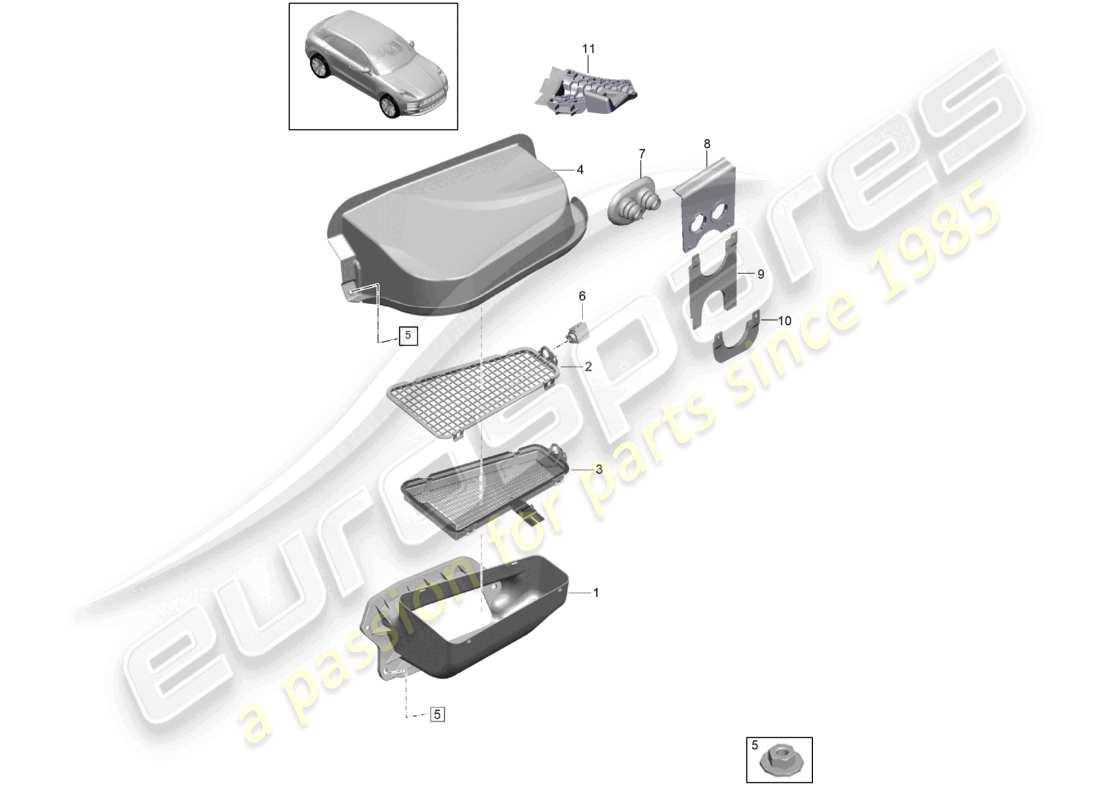 porsche 2021 (macan) fresh air intake rain channel part diagram