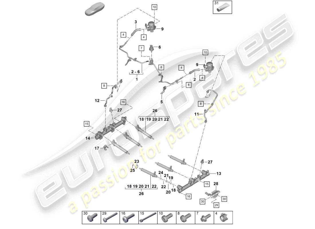 porsche 2026 (992-2) injection system high pressure pump high-pressure injector part diagram