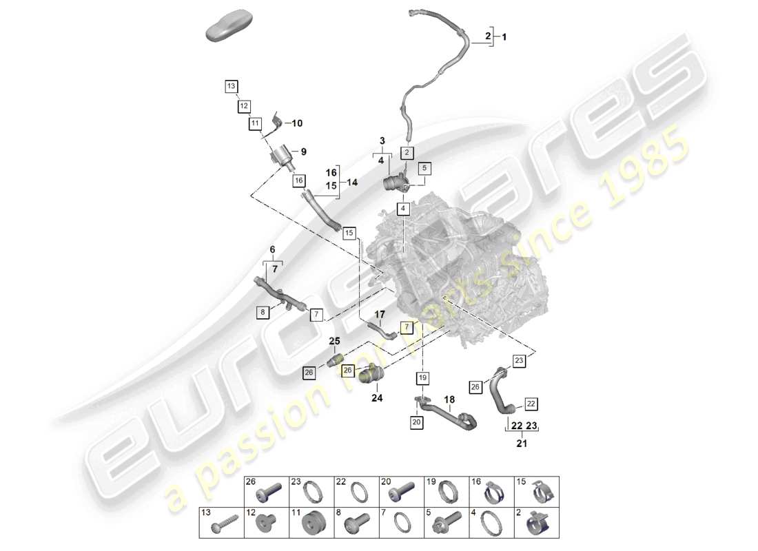 porsche 2026 (992-2) coolant cooling system distributor for coolant engine part diagram