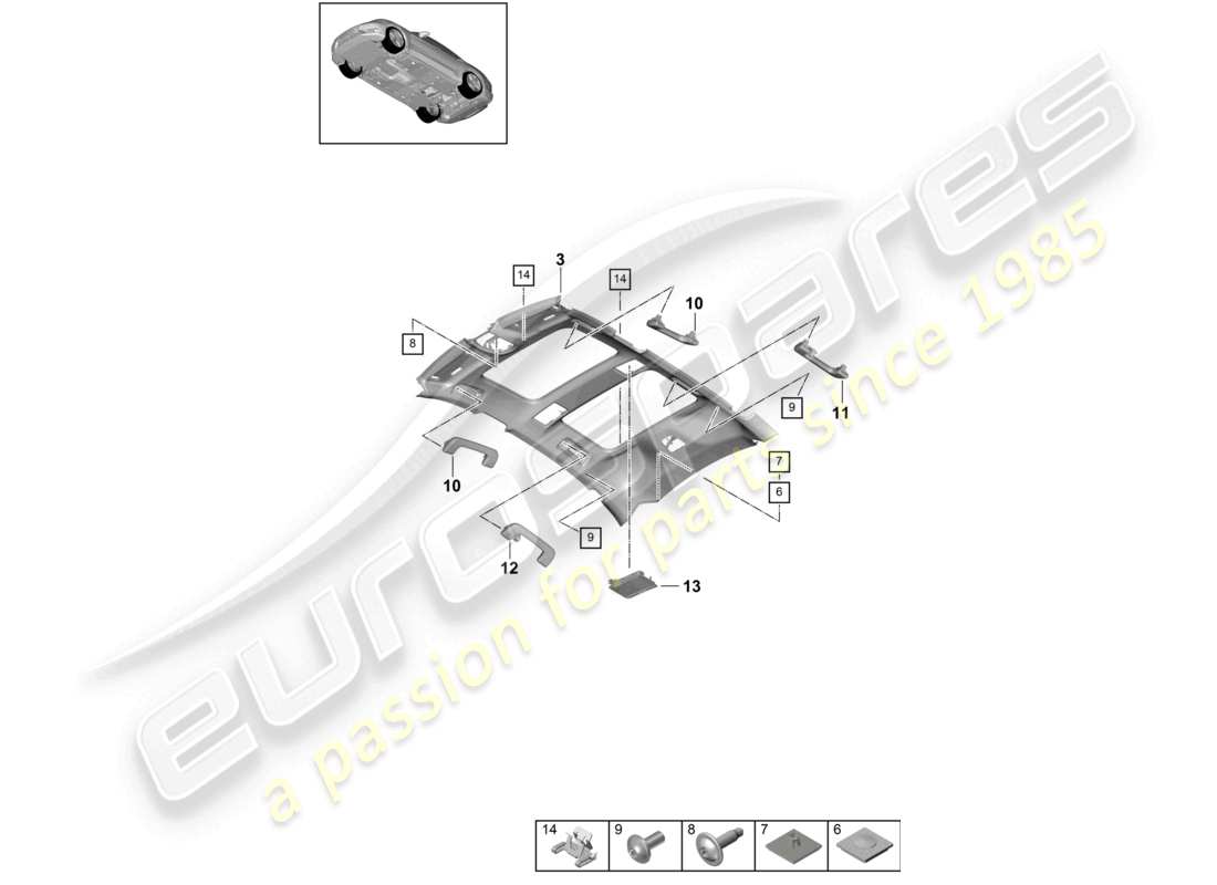 porsche 2021 (panamera 971-1) roof trim accessories parts diagram