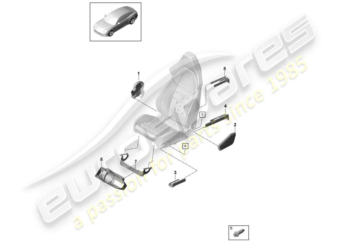 porsche 2021 (panamera 971-1) seat front (complete) no longer available sports seat part diagram