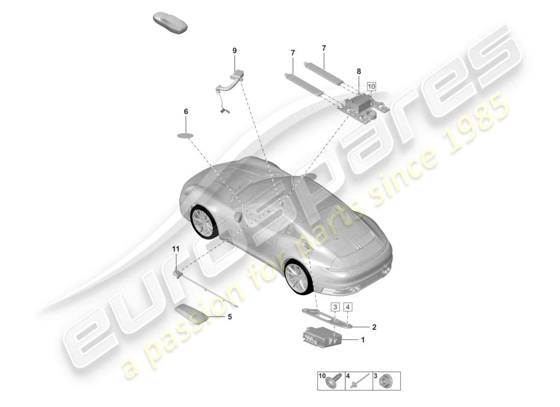 porsche 2022 (992-1) individual parts vts vehicle tracking driver card part diagram