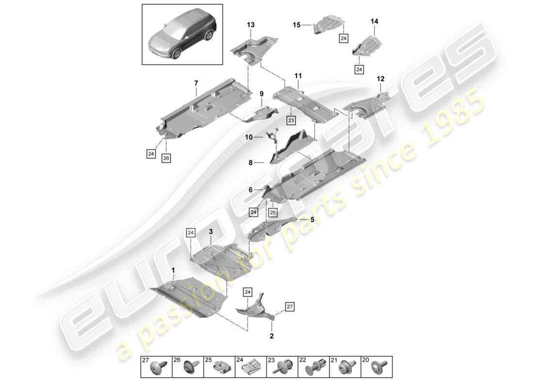 porsche 2024 (cayenne e3 9ya/9yb) trim underbody trim parts diagram