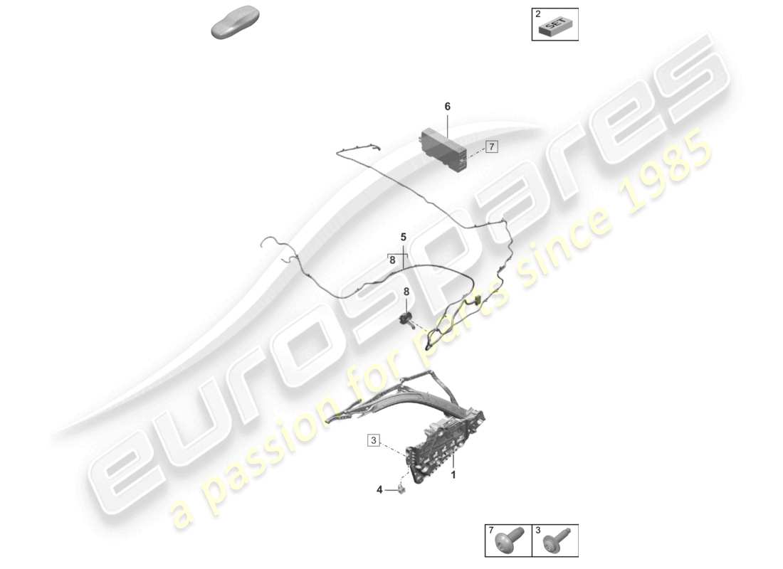 porsche 2020 (992-1 turbo / s) top frame side individual parts and electrical parts part diagram
