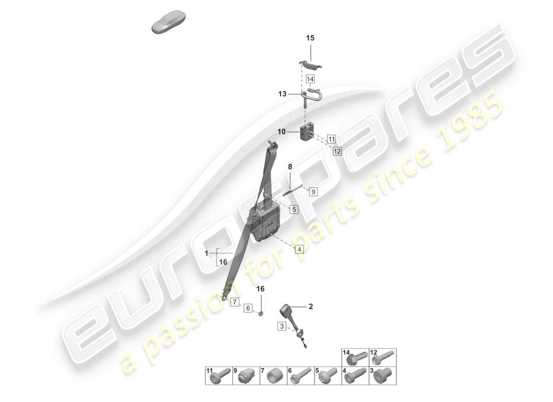 porsche 2020 (992-1 turbo / s) three-point safety belt front belt latch part diagram