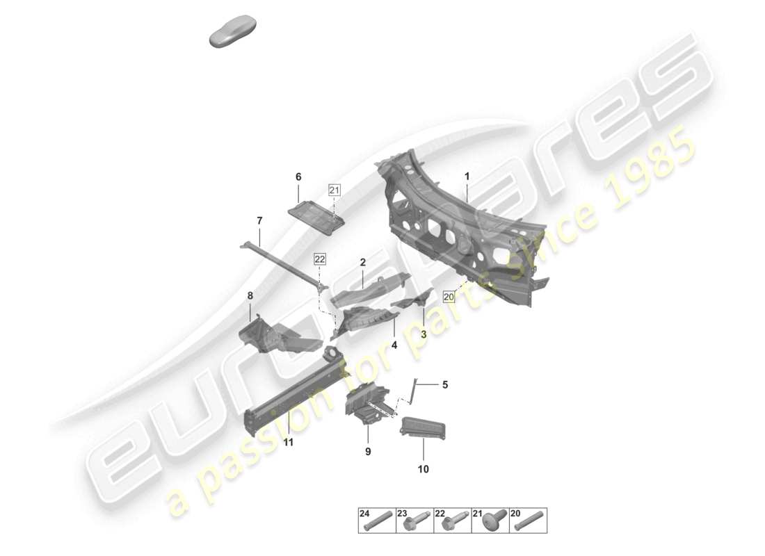 porsche 2020 (992-1 turbo / s) front end firewall side member individual parts part diagram