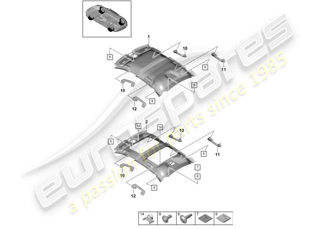 porsche 2021 (panamera 971-1) roof trim parts diagram