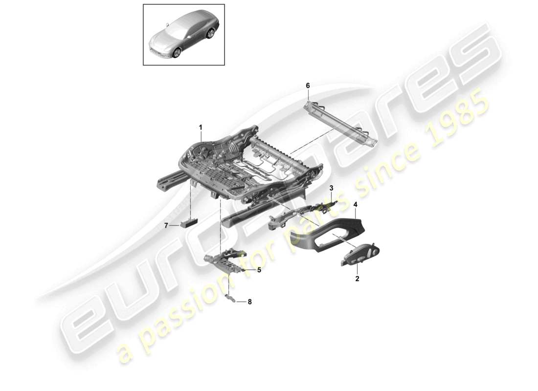 porsche 2021 (panamera 971-1) seat frame standard seat parts diagram