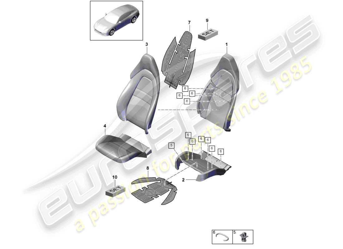 porsche 2021 (panamera 971-1) foam part seat covers standard seat parts diagram