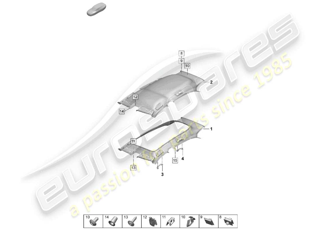 porsche 2026 (taycan 9j1-2) roof trim moulded headliner part diagram