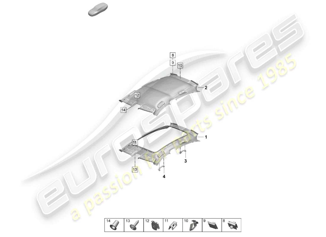 porsche 2026 (taycan 9j1-2) roof trim moulded headliner accessories part diagram