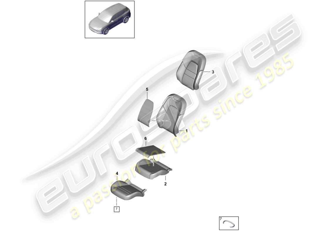 porsche 2024 (cayenne e3 9ya/9yb) foam part seat cover part diagram