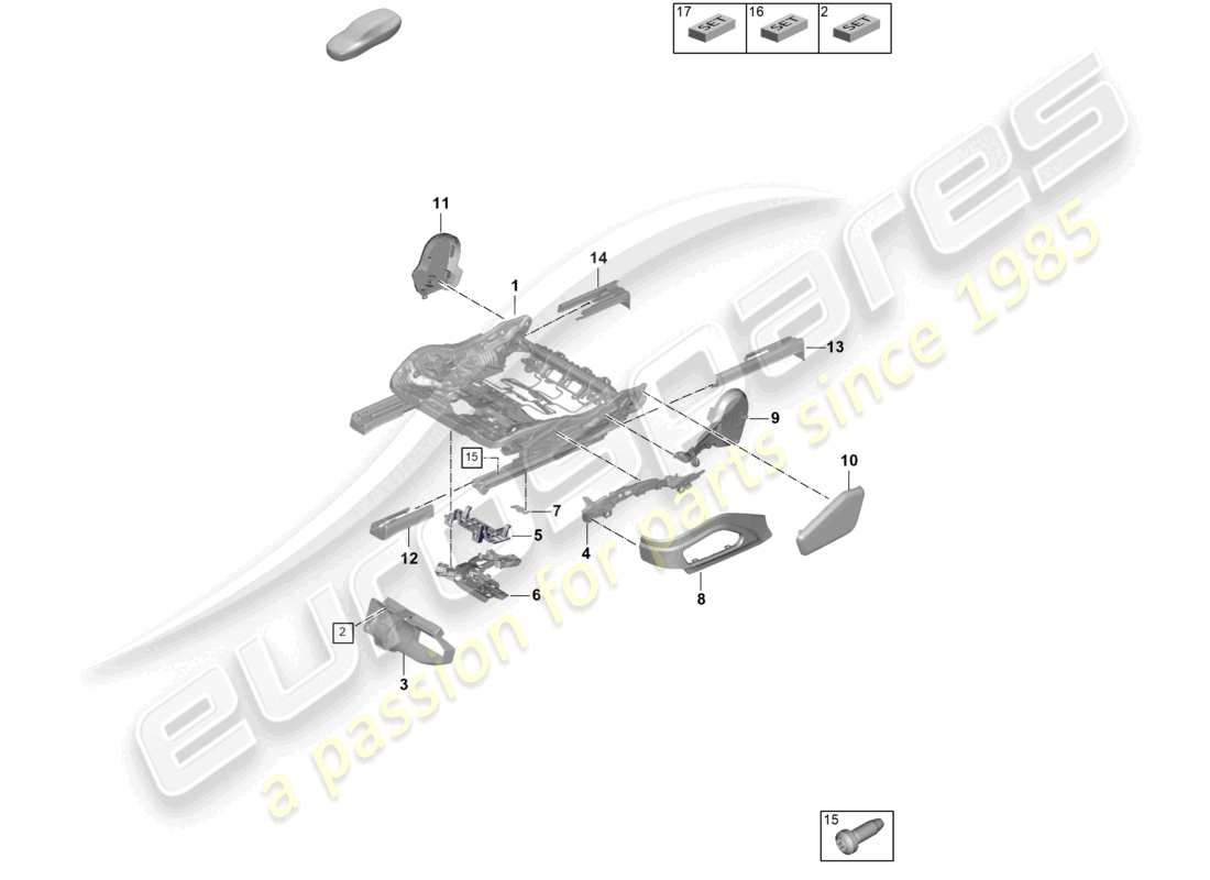 porsche 2025 (panamera 976) seat frame standard seat part diagram