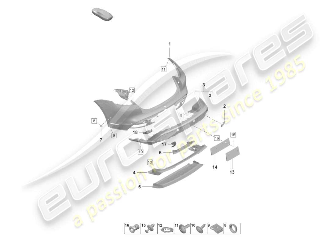 porsche 2021 (taycan 9j1-1) bumper rear gts st part diagram