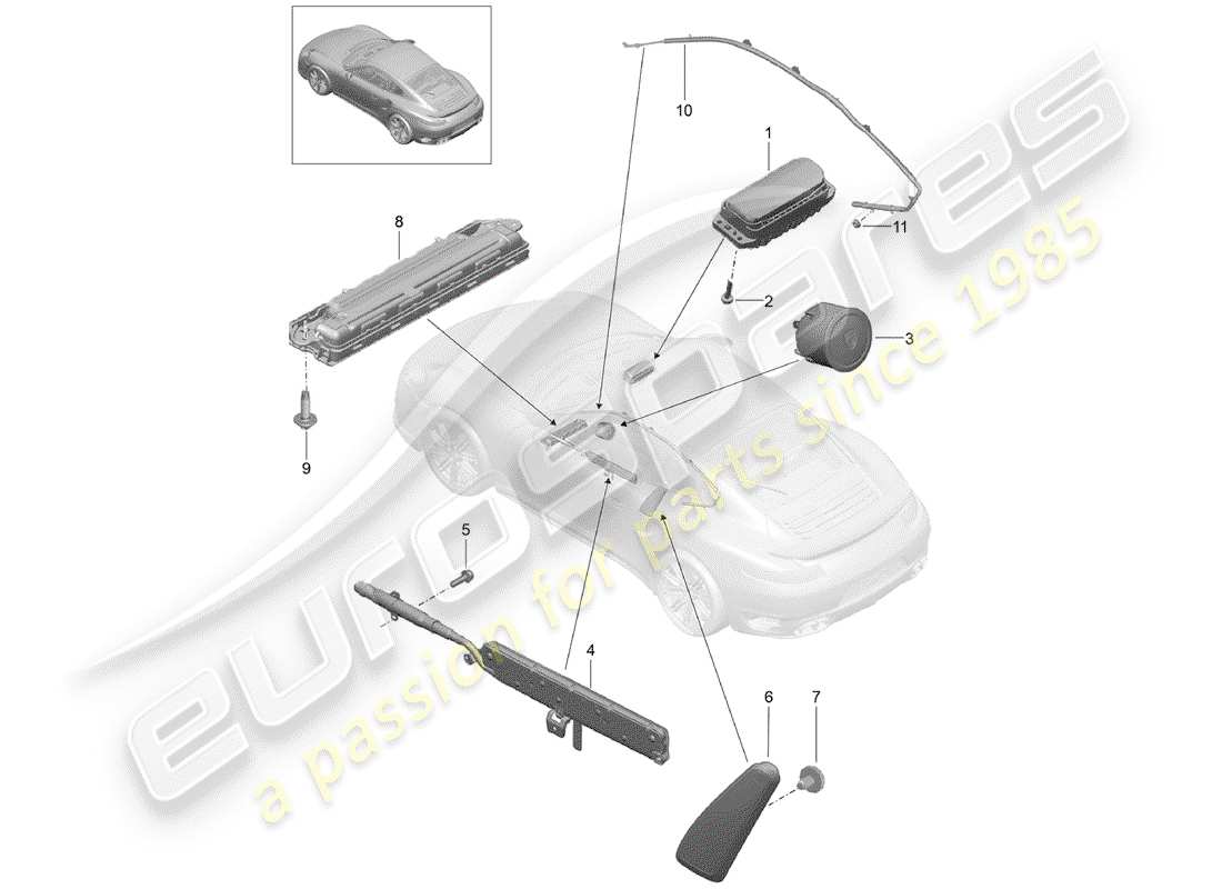 porsche 991 turbo (2018) airbag parts diagram