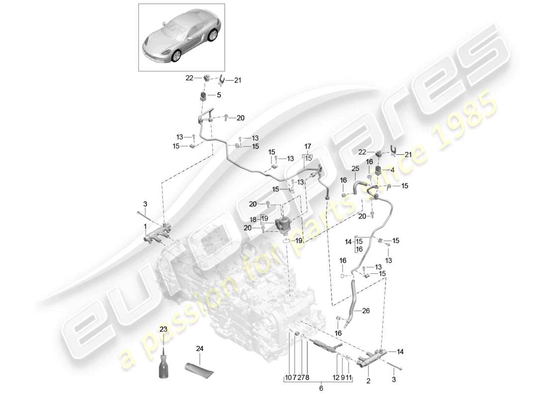 porsche 2023 (718 cayman) fuel collection pipe high pressure pump part diagram