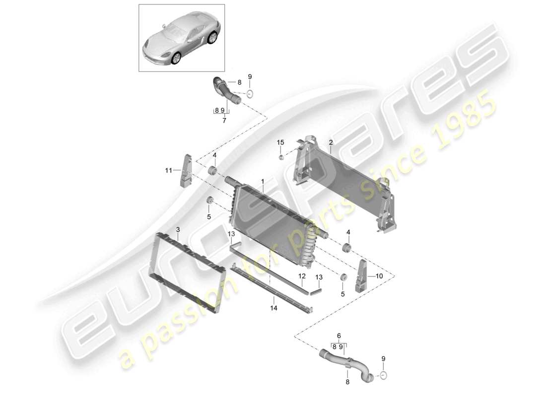 porsche 2023 (718 cayman) cooler for coolant center part diagram