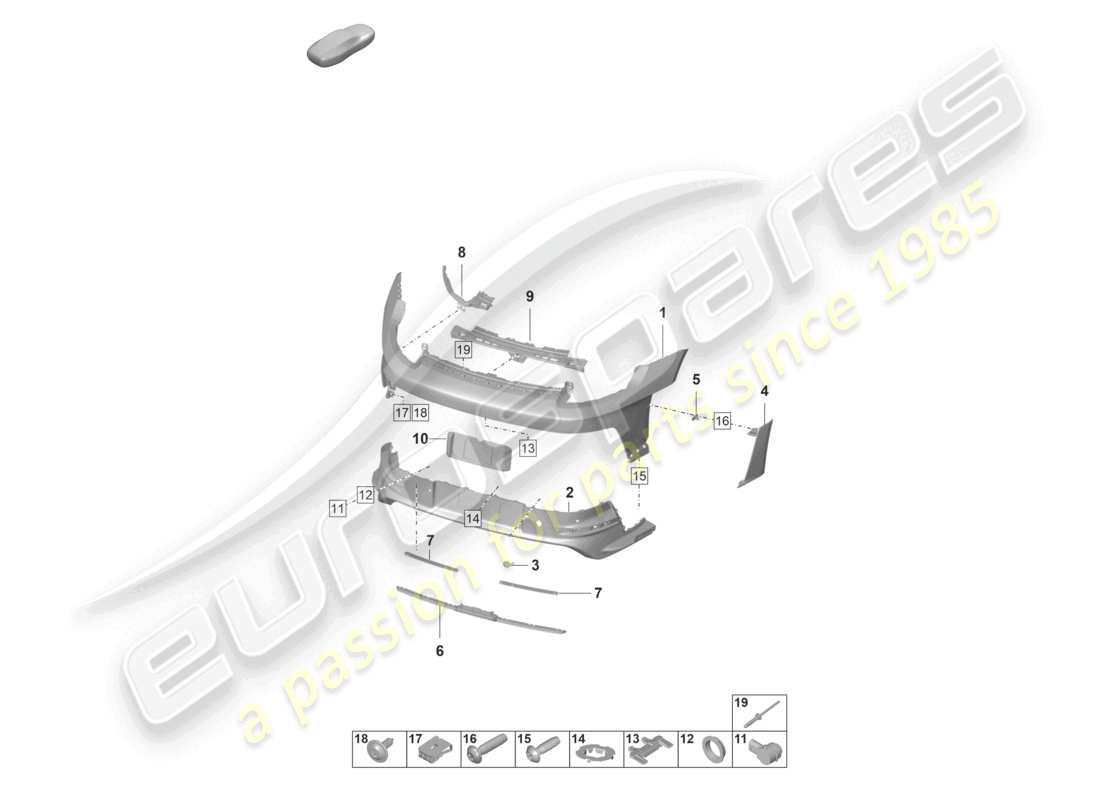 porsche 2021 (992-1 gt3/rs/st) bumper rear gt3 rs part diagram