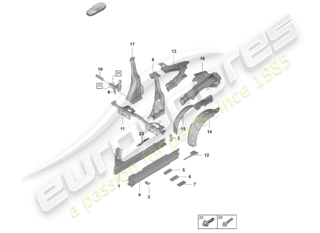 porsche 2023 (992-1 gt3/rs/st) sill inner side part gt3 part diagram