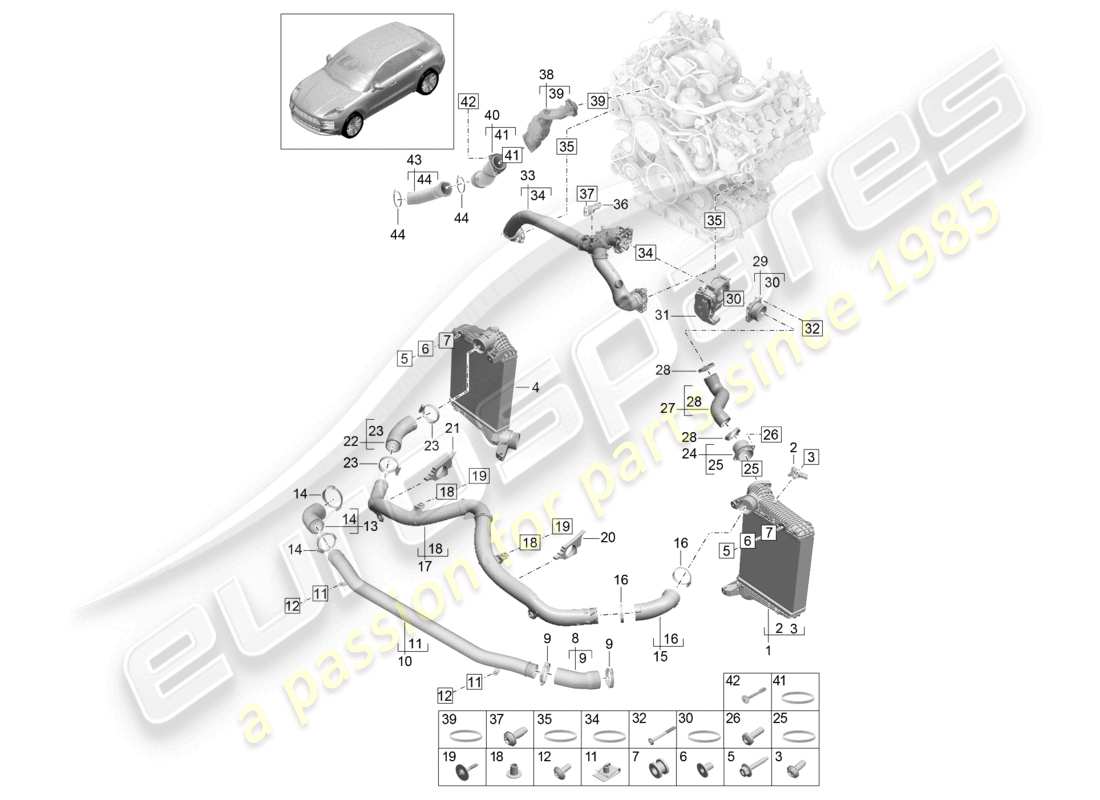 porsche 2023 (macan) charge air cooler pressure pipe throttle valve adapter part diagram