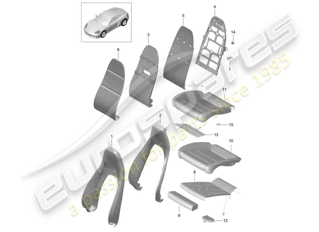 porsche 2024 (718 cayman) foam part backrest covers seat covers sports seat part diagram