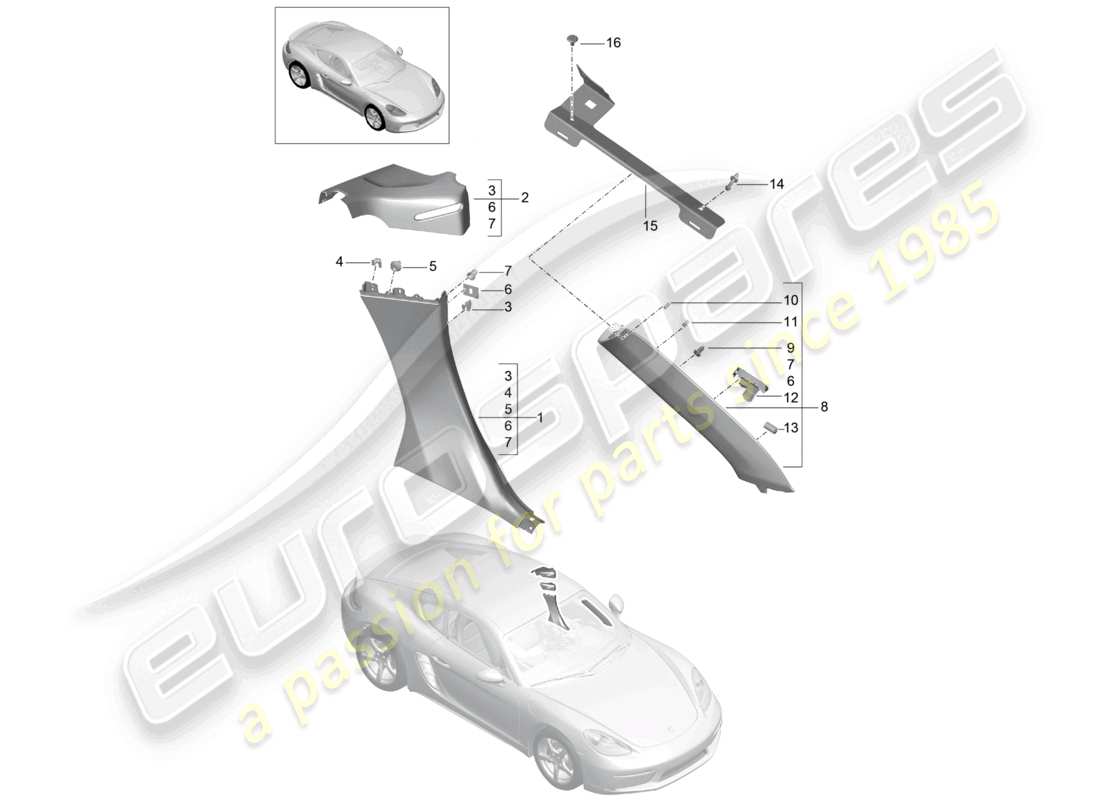 porsche 2025 (718 cayman) side panel trim b-pillar part diagram
