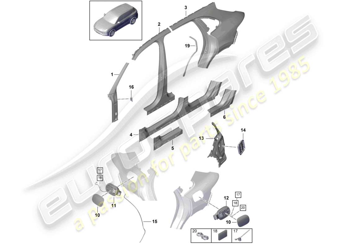 porsche 2024 (cayenne e3 9ya/9yb) side part outer sectional part - side panel part diagram