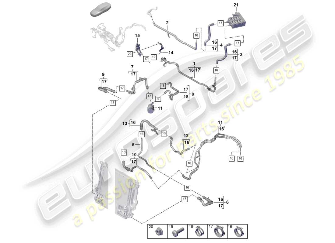 porsche 2026 (panamera 976) heating, air cond. system front for vehicles with hybrid drive for vehicles with engine preheating part diagram
