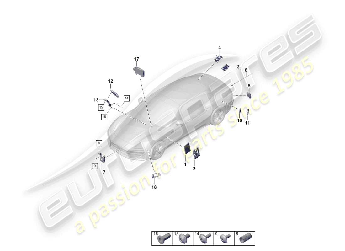 porsche 2026 (panamera 976) control unit (bcm) for conv. system & ob power supply control unit for opening garage door control unit for distance regulation for vehicles with lane change assist part diagram