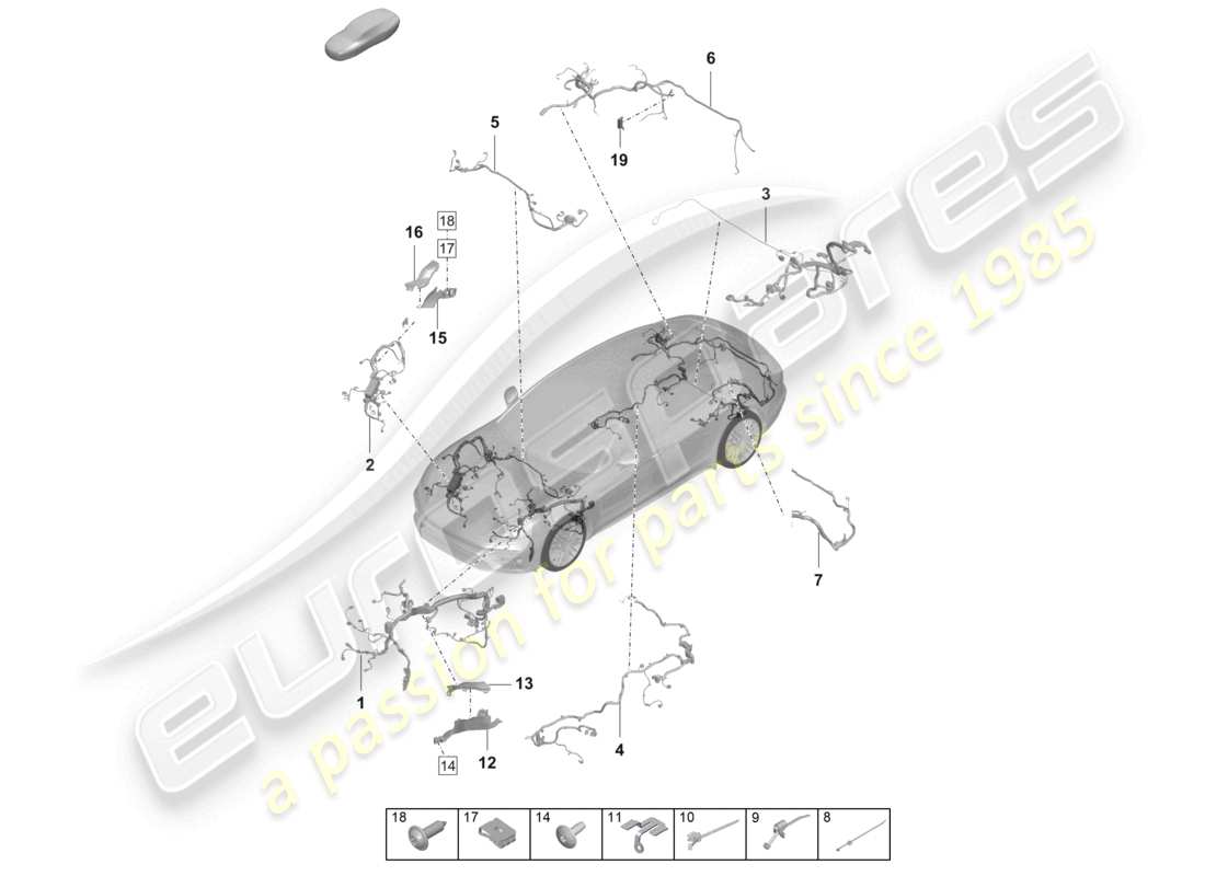 porsche 2023 (panamera 971-2) part section wiring harness engine bay rear lid part diagram