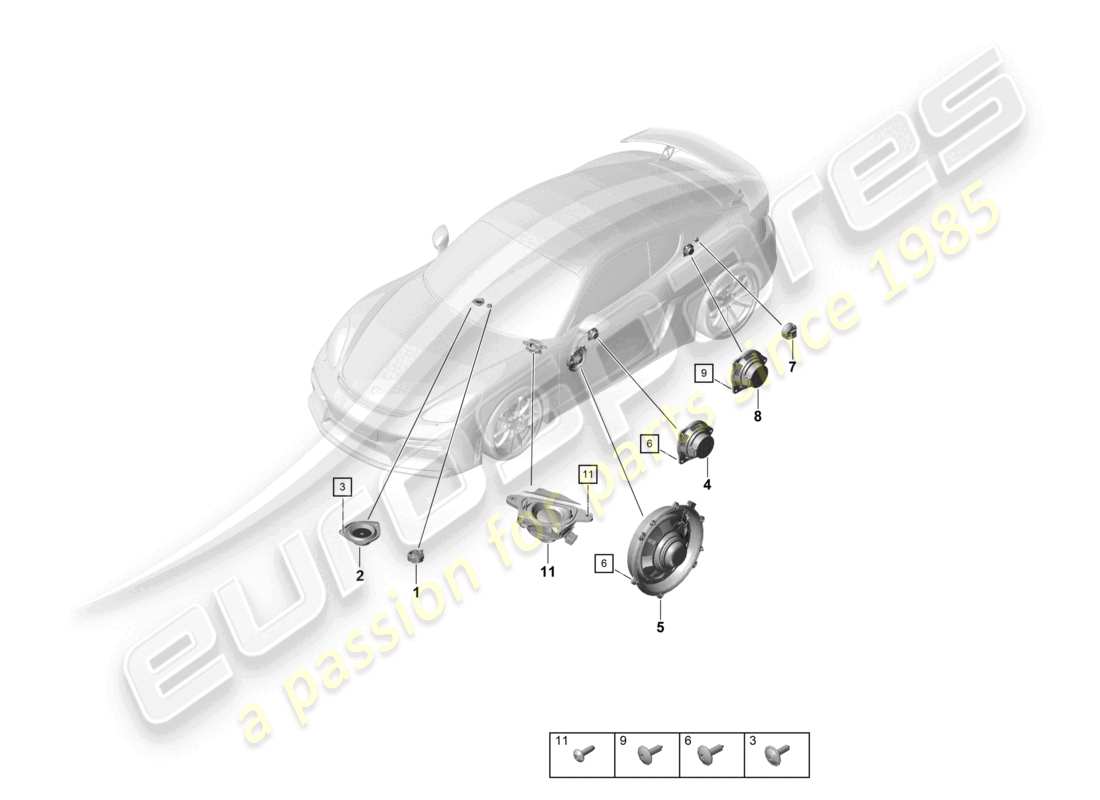 porsche 2021 (718 cayman gt4) loudspeaker parts diagram