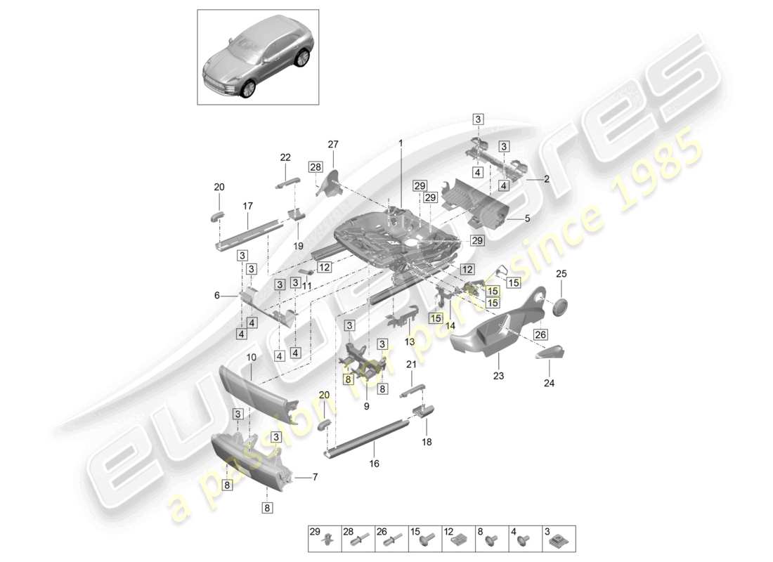 porsche 2023 (macan) frame for seat accessories sundry standard seat part diagram