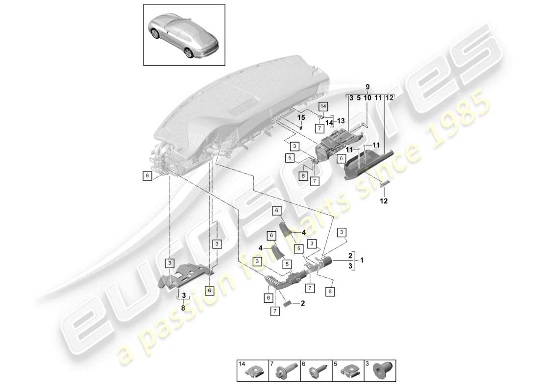porsche 2021 (panamera 971-1) accessories lower instrument panel trim part diagram