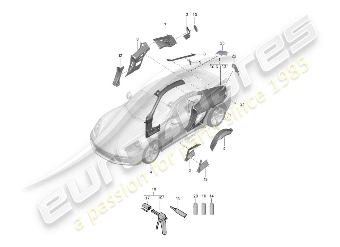 porsche 2023 (718 cayman) side part part diagram