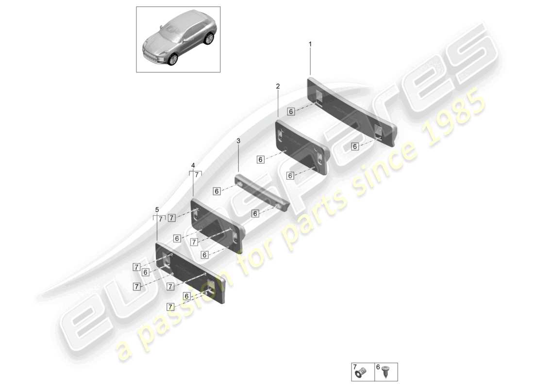 porsche 2023 (macan) licence plate holder basic part diagram