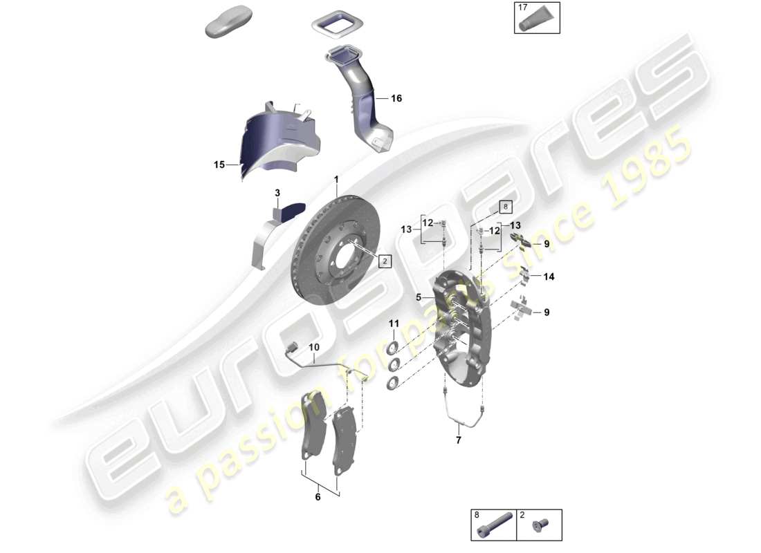 porsche 2021 (718 cayman gt4) disc brake front axle parts diagram