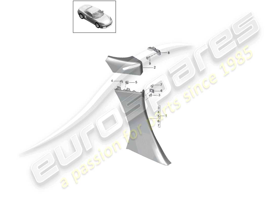 porsche 2024 (718 boxster) side panel trim b-pillar part diagram
