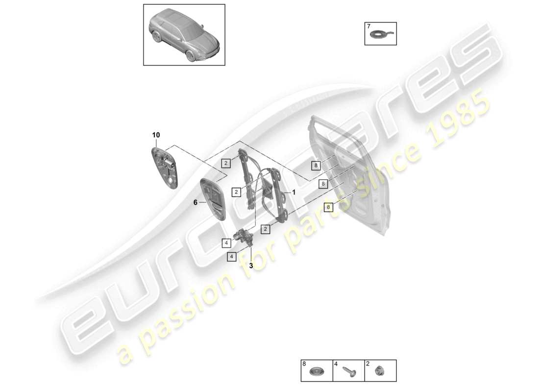 porsche 2024 (cayenne e3 9ya/9yb) window regulator rear assembly carrier part diagram