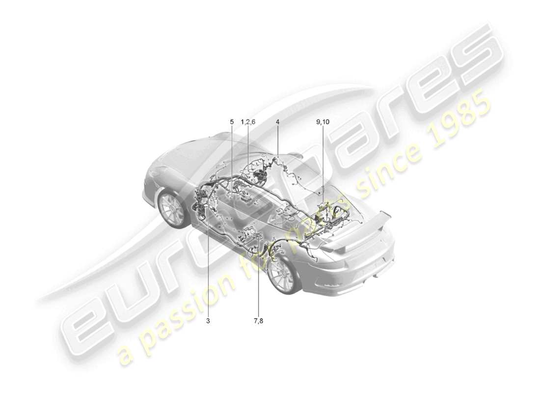porsche 2021 (991-2 r/gt3/rs) wiring looms airbag for vehicles with seat belts part diagram