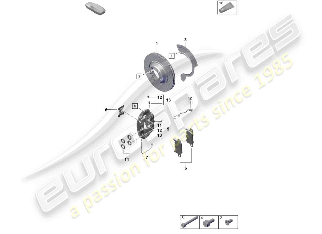 porsche 2022 (718 boxster spyder) disc brake rear axle part diagram