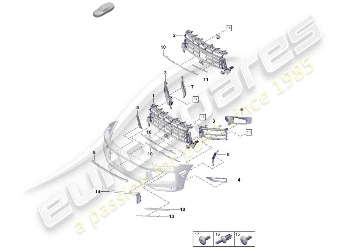 porsche 2023 (cayenne e3 pa) bumper basic individual parts air guide grille coupe part diagram