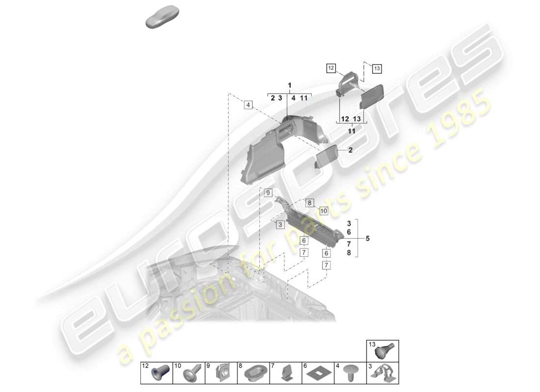 porsche 2024 (panamera 971-2) luggage compartment trim side part diagram