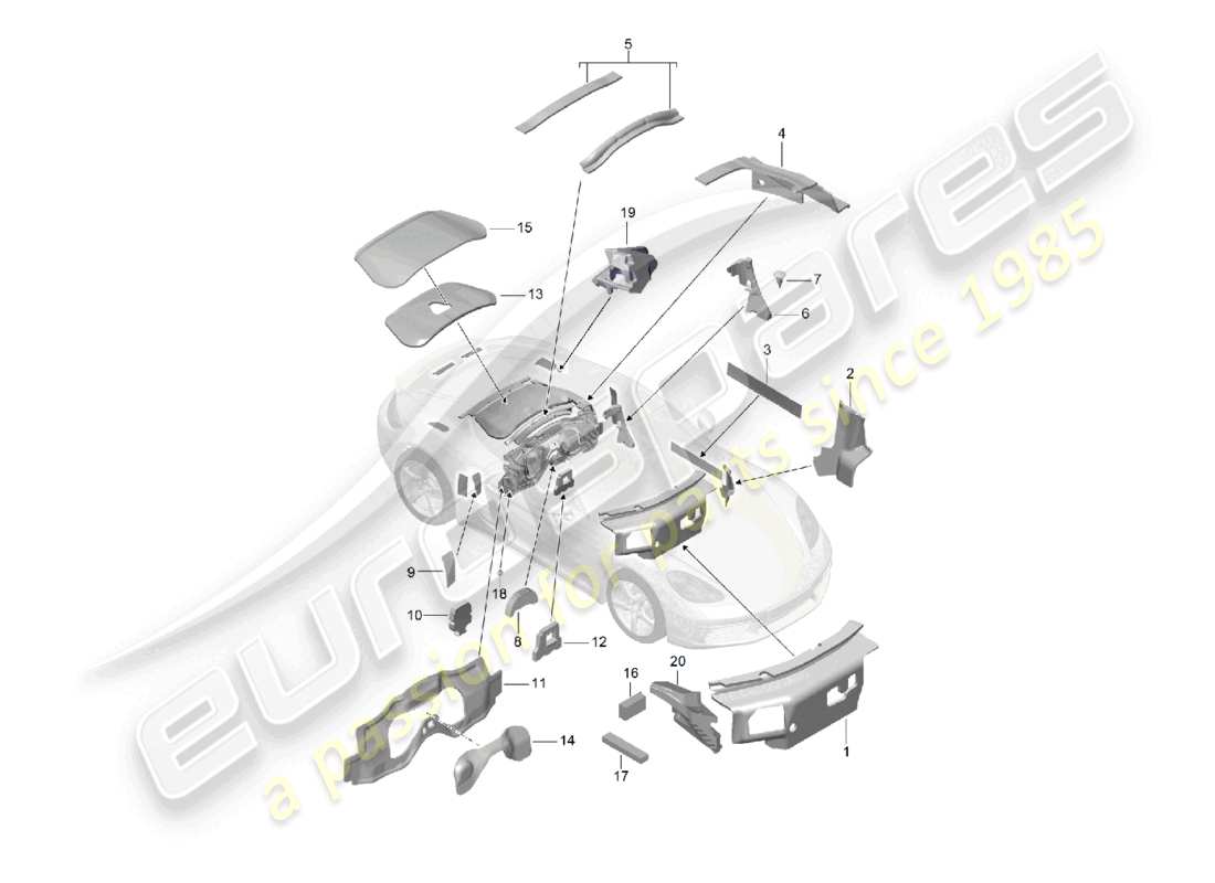 porsche 2023 (718 cayman) body sound absorber part diagram